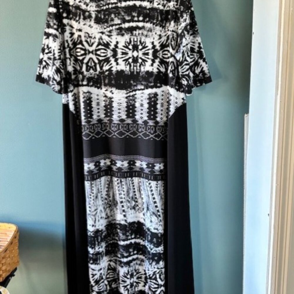 Share Rabbit Rabbit Rabbit 2X Black White Abstract Print Maxi Shift Dress Boho R - Picture 7 of 9